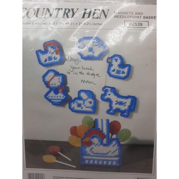 Studio 12 Plastic Canvas Needlepoint Kit Country Hen Magnets and Basket - Picture 2 of 7